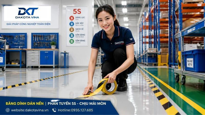 Băng Dính Dán Nền (Băng Keo Cảnh Báo) – Phân Tuyến Kho Xưởng Chuẩn 5S