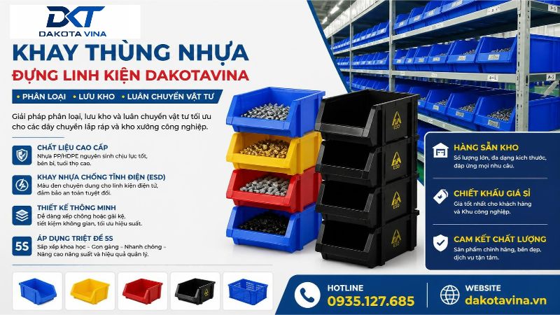 Khay thùng nhựa đựng linh kiện công nghiệp chống tĩnh điện Dakotavina