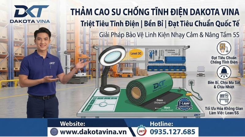: Thảm cao su chống tĩnh điện ESD 2 lớp màu xanh lót bàn thao tác công nghiệp.